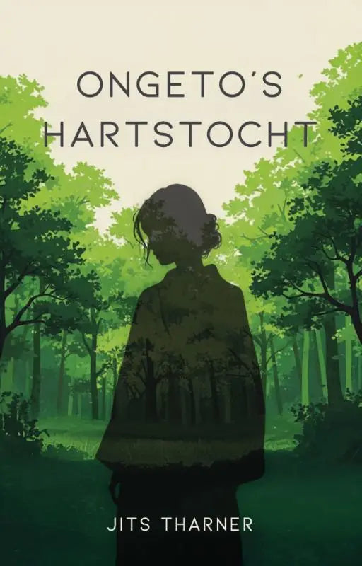 De boekomslag van ongeto’s hartstocht door jits tharner toont een silhouet van een vrouw in een bos met groene en donkere tinten
