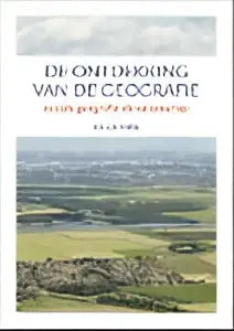 Boekcover van de ontdekkingen van de geografie met abstracte golvende lijnen en titel de ontdrukking van de geest voor sociale geografie algemeen