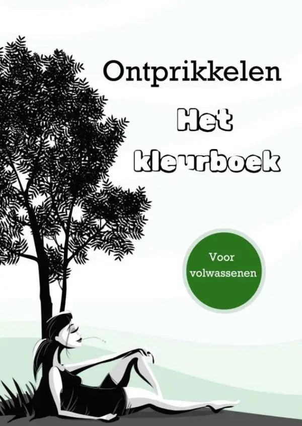 Zwart wit illustratie van ontprikkelen het kleurboek voor volwassenen met vrouw zittend onder een boom