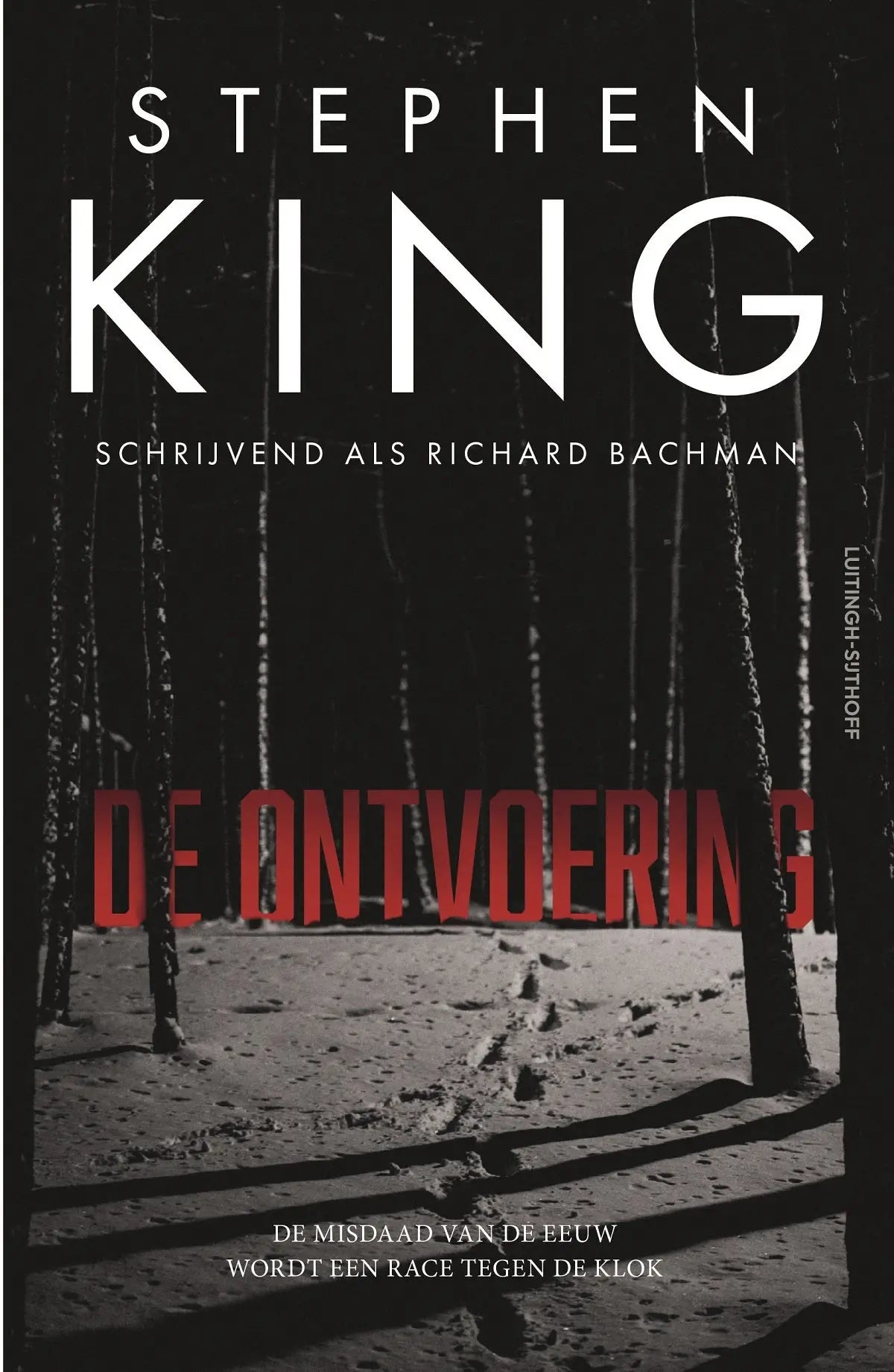 Boek de ontvoering van richard bachman met zwart rode omslag en enge bos scène passend bij spannende boeken algemeen