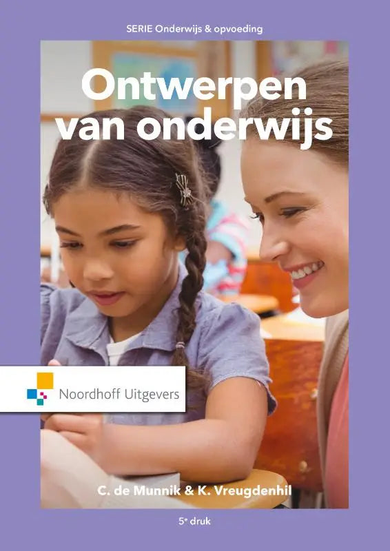 De kaft van het boek Ontwerpen van onderwijs toont de titel in witte letters en een volwassene en kind die samen leren