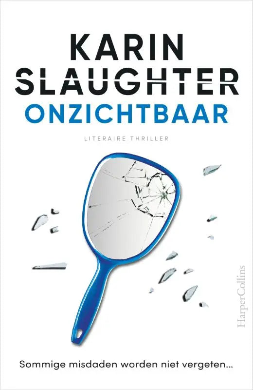 Blauwe handspiegel met barst in het spiegeloppervlak voor onzichtbaar karen slaughter grant county fans