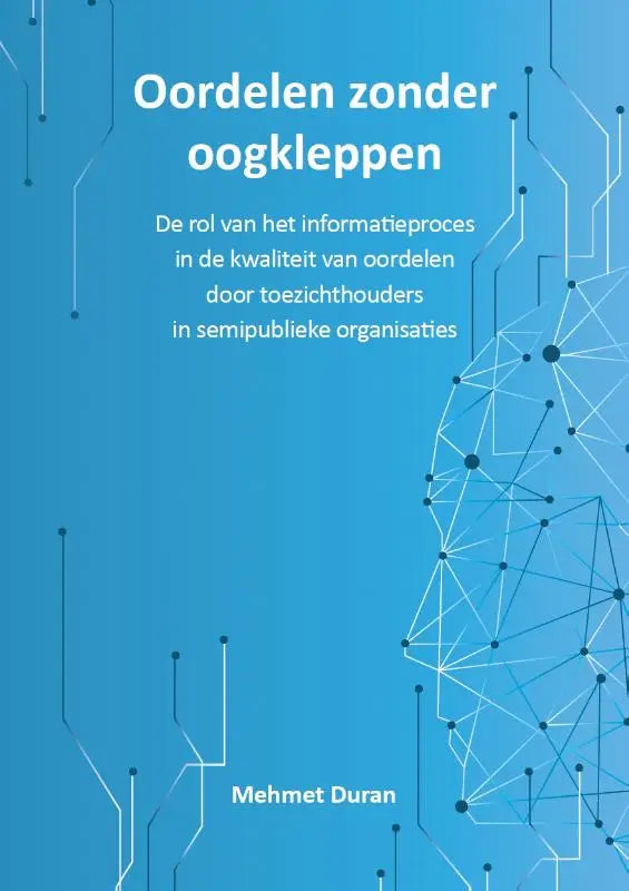 Blauw boek met witte circuitachtige hoofdillustratie over oordelen door toezichthouders in semipublieke organisaties
