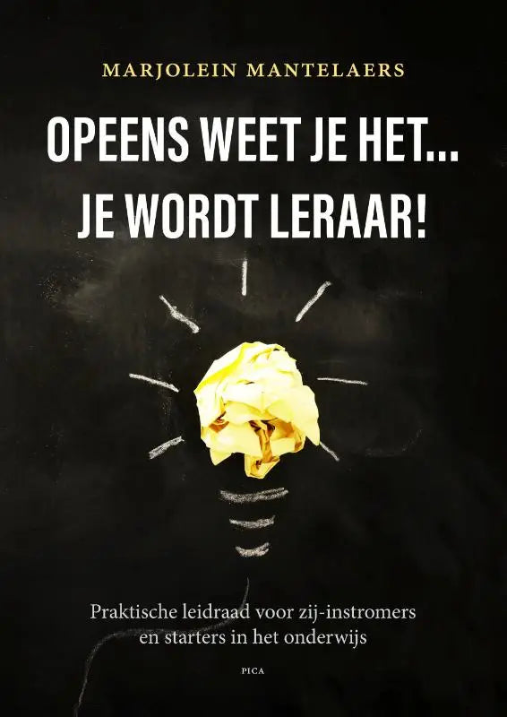 Een crumpled gele papieren bal met witte krijtlijnen als een gloeilamp op het product opeens weet je het je wordt leraar