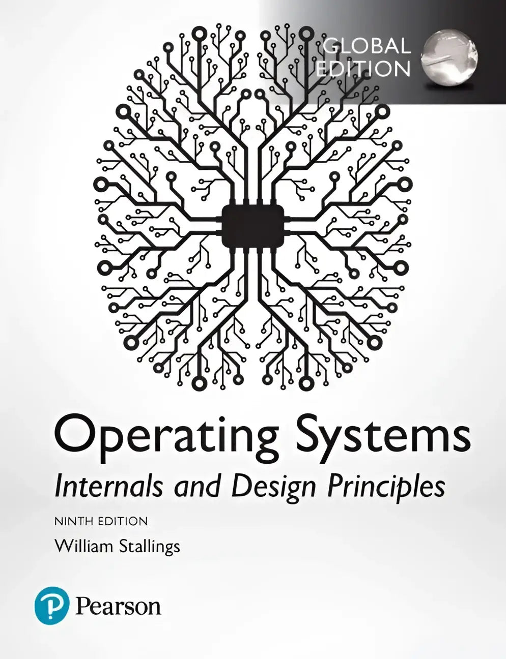 Zwart circuitbord ontwerp boekcover van Operating Systems internals and design principles door William Stallings, negende editie