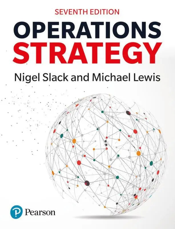 Operations strategy tekstboek zevende editie van Nigel Slack en Michael Lewis met witte omslag en abstracte globe illustratie