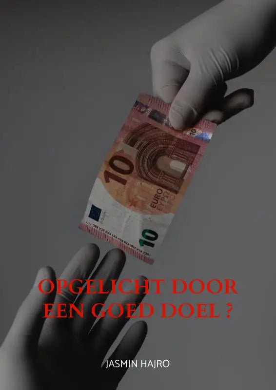 Een hand met witte handschoen houdt een roze oranje 10 euro bankbiljet vast boven een andere handschoen in grijstinten