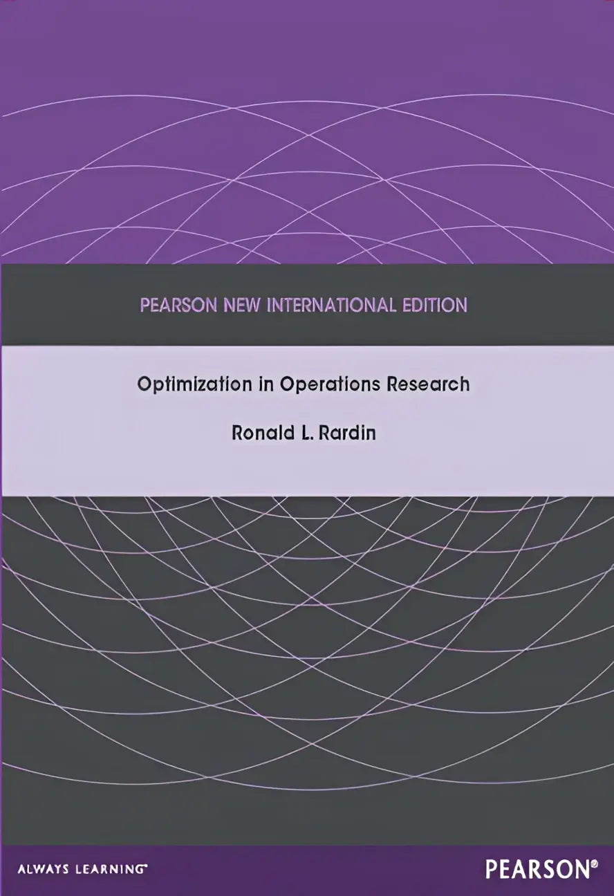 Hardcover tekstboek in het paars en grijs getiteld optimization in operations research van pearson new international edition