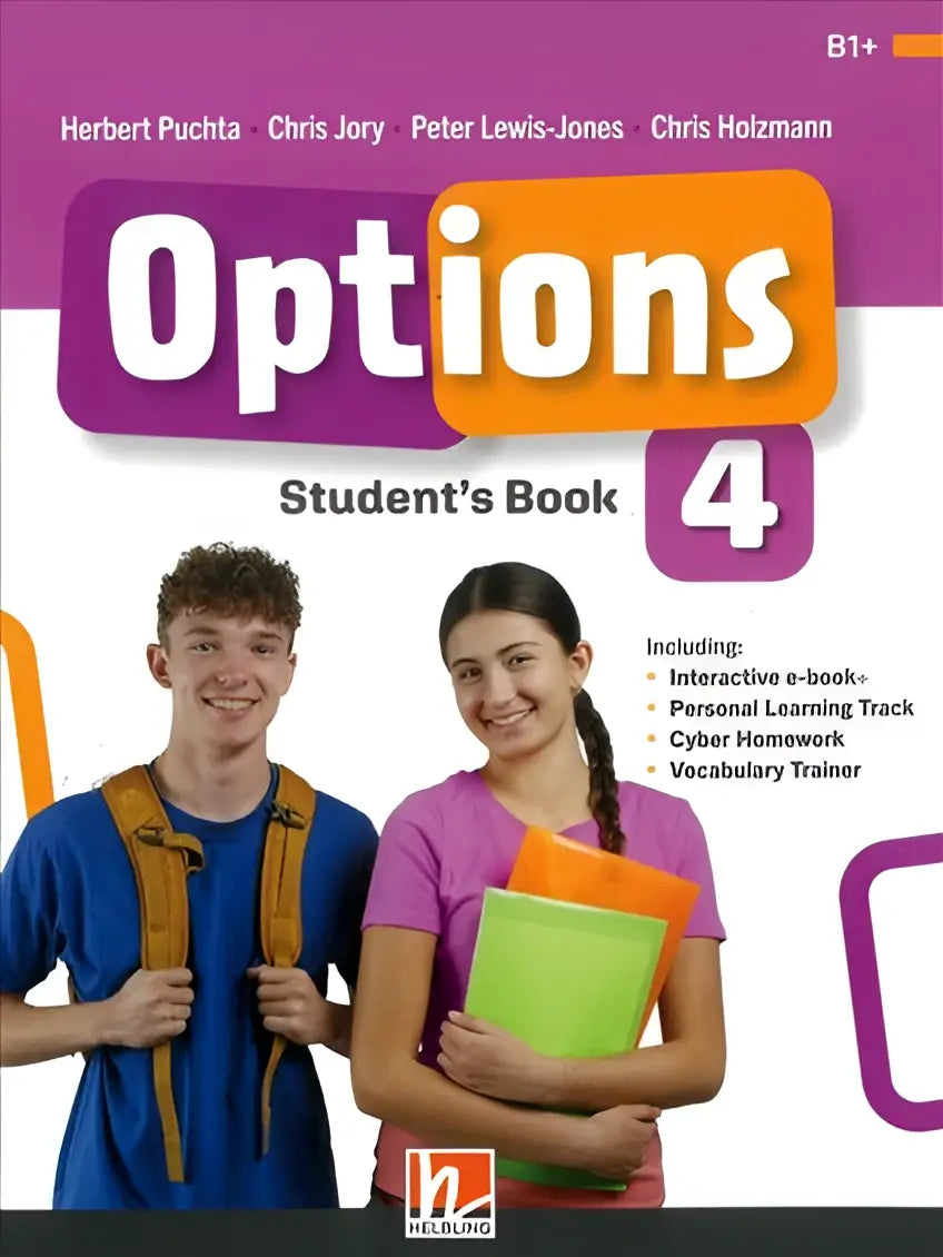 Options 4 studentsboek paars-oranje met lachende studenten op cover