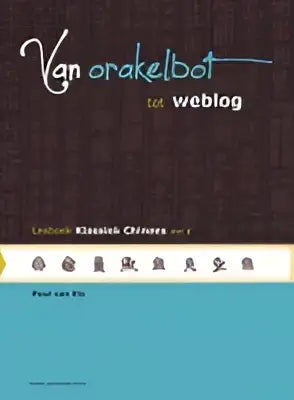 Een minimalistische webdesign met de tekst van orakelbot en weblog op een donkere, gestructureerde achtergrond