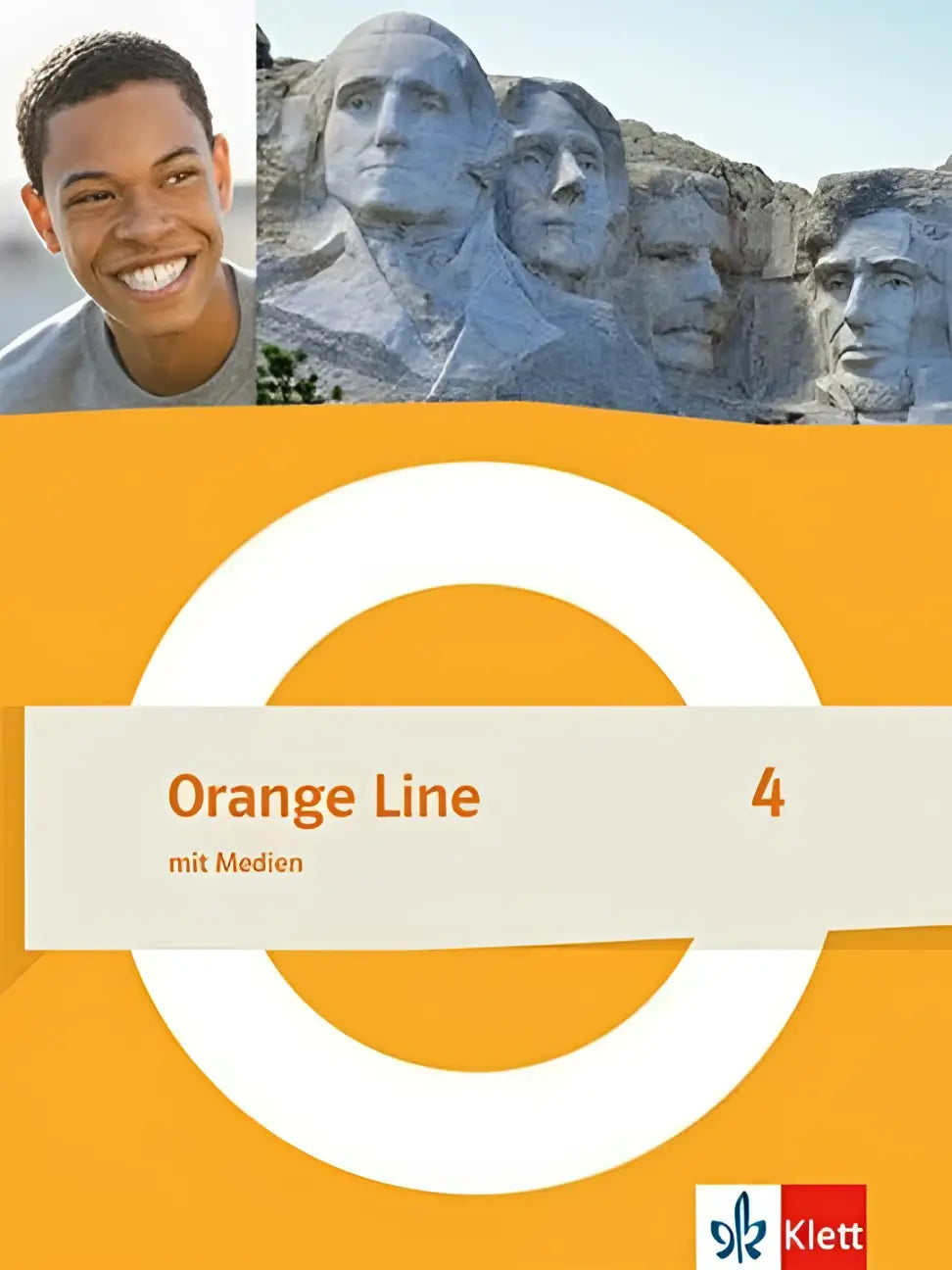 Orange line 4 schulbuch mit medien klasse 8 mit flexiblem einband orange weiß mit lächelndem jungen und mount rushmore