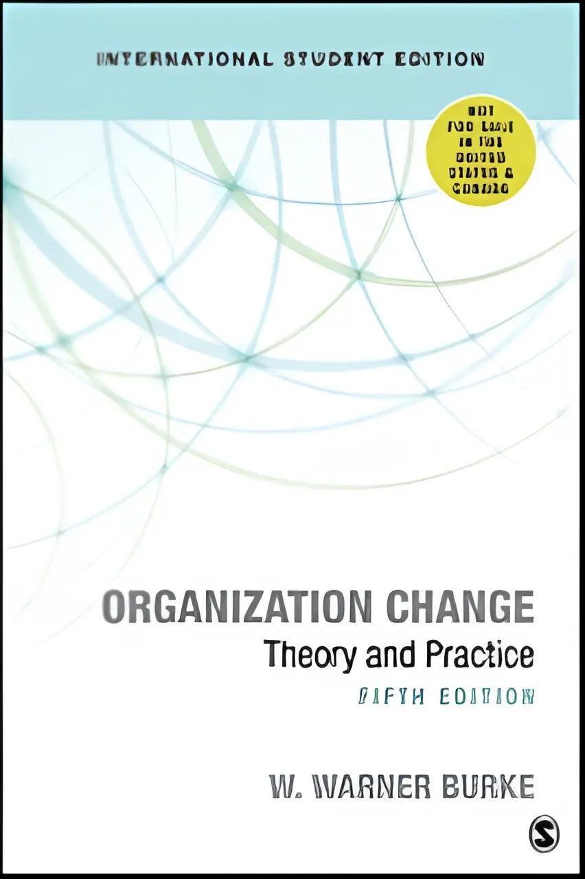 Wit hardcover boek met lichtblauwe en grijze abstracte cirkelpatronen getiteld organization change theory and practice editie vijf