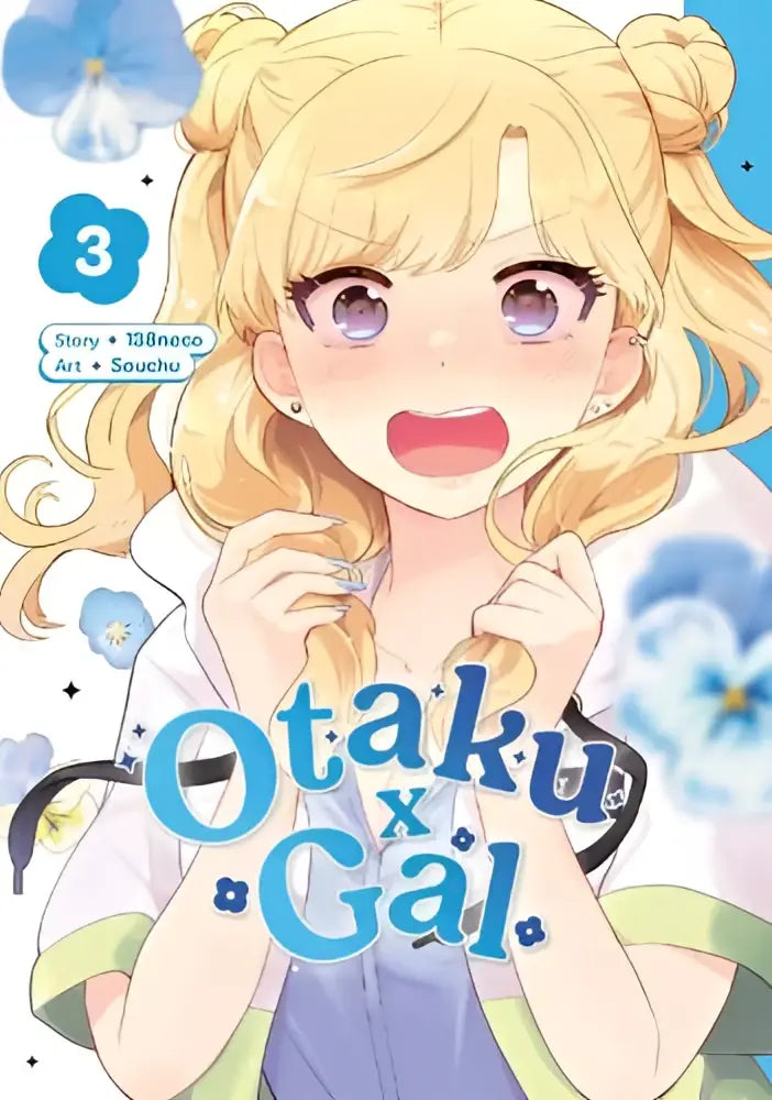 De cover van manga volume otaku x gal 03 toont een vrolijk anime meisje met lang blond haar en een lichtpaars shirt van square enix