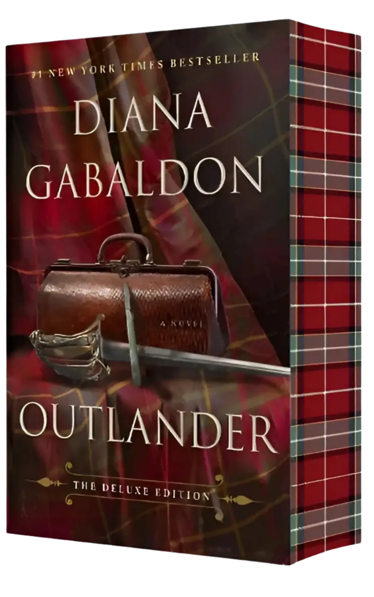 Rood en groen geruit boekomslag met de titel outlander van diana gabaldon in outlander deluxe edition roman