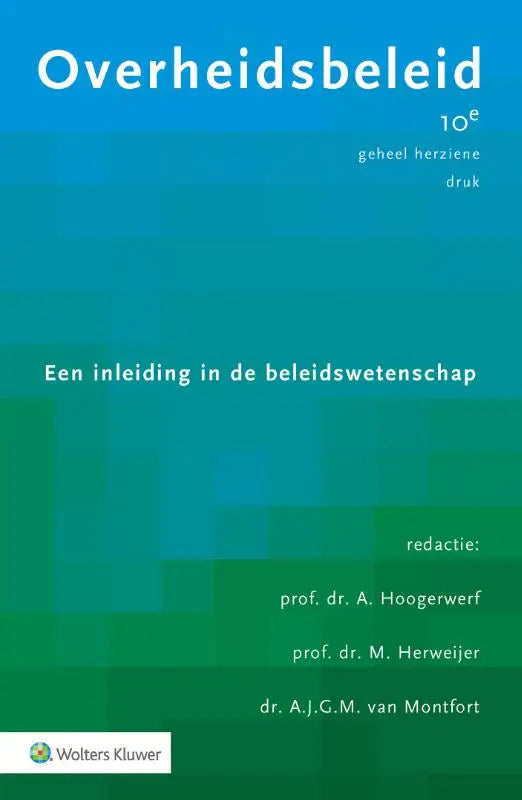 Blue and green gradient book cover with white text overheidsbeleid by wolters kluwer nederland for policy studies