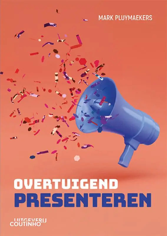 Blauwe plastic megaphone met kleurrijke confetti die uit de opening komt voor overtuigend presenteren
