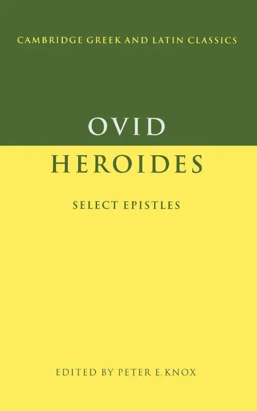 Hardcover boek ovid heroides met groene en gele minimalistische omslag en serif-lettertype commentary on seven epistles