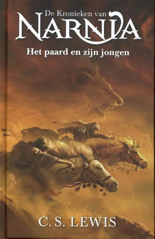 Cover van de Nederlandse editie van het boek Het paard en zijn jongen door C.S. Lewis met kleurrijke illustraties