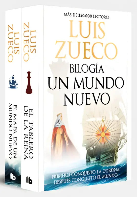 Het pack bilogía un mundo nuevo bestaat uit een witte hardcover set met goud- en zwarte tekst en de titel bilogía un mundo nuevo