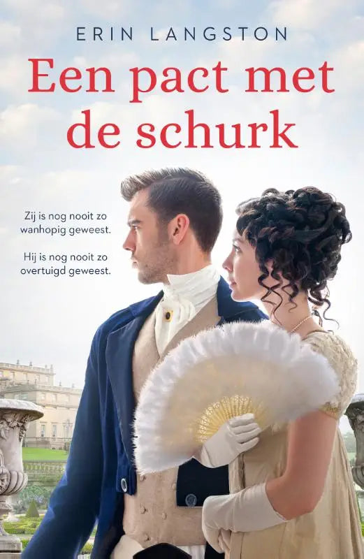 Boekcover van een pact met de schurk door erin langston met man en vrouw in 18e-eeuwse kleding aldworth park