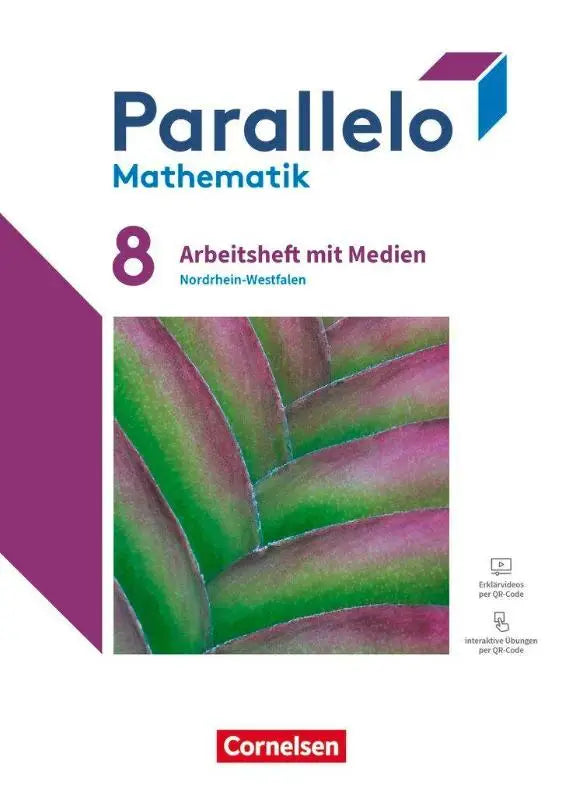 Paarse en groene leerboekomslag met bladpatroon voor parallelo mathematik 8 mit medien inclusief erklärvideos und interaktiven Übungen