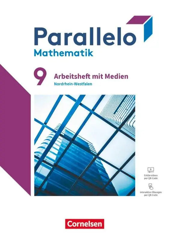 Blauw en paars geometrisch ontwerp werkboek voor parallelo mathematik 9 met medien und erklärvideos van cornelsen