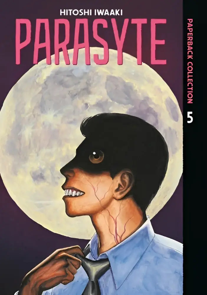 Cover van parasyte paperback collection 5 met man in lichtblauw overhemd en zwarte masker met oog