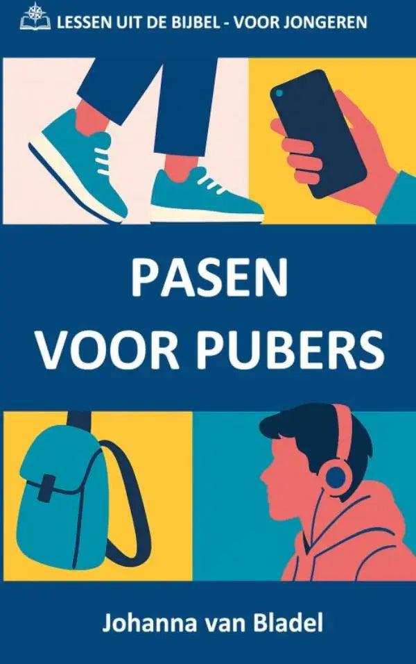 Blauwe rugzak met zwarte banden in gestileerd ontwerp voor pasen voor pubers over hoop twijfel en opnieuw beginnen