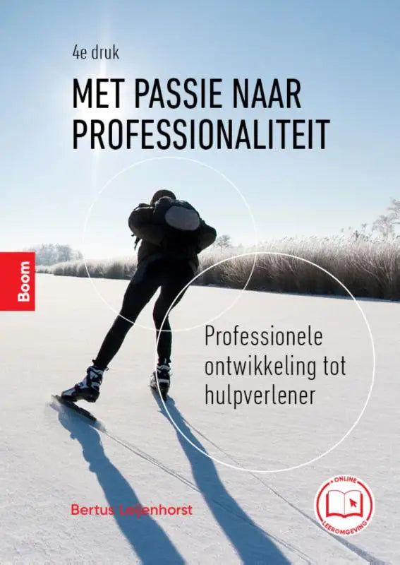 De boekcover toont een zwart-witfoto van een persoon die langlauft met de titel professionele ontwikkeling