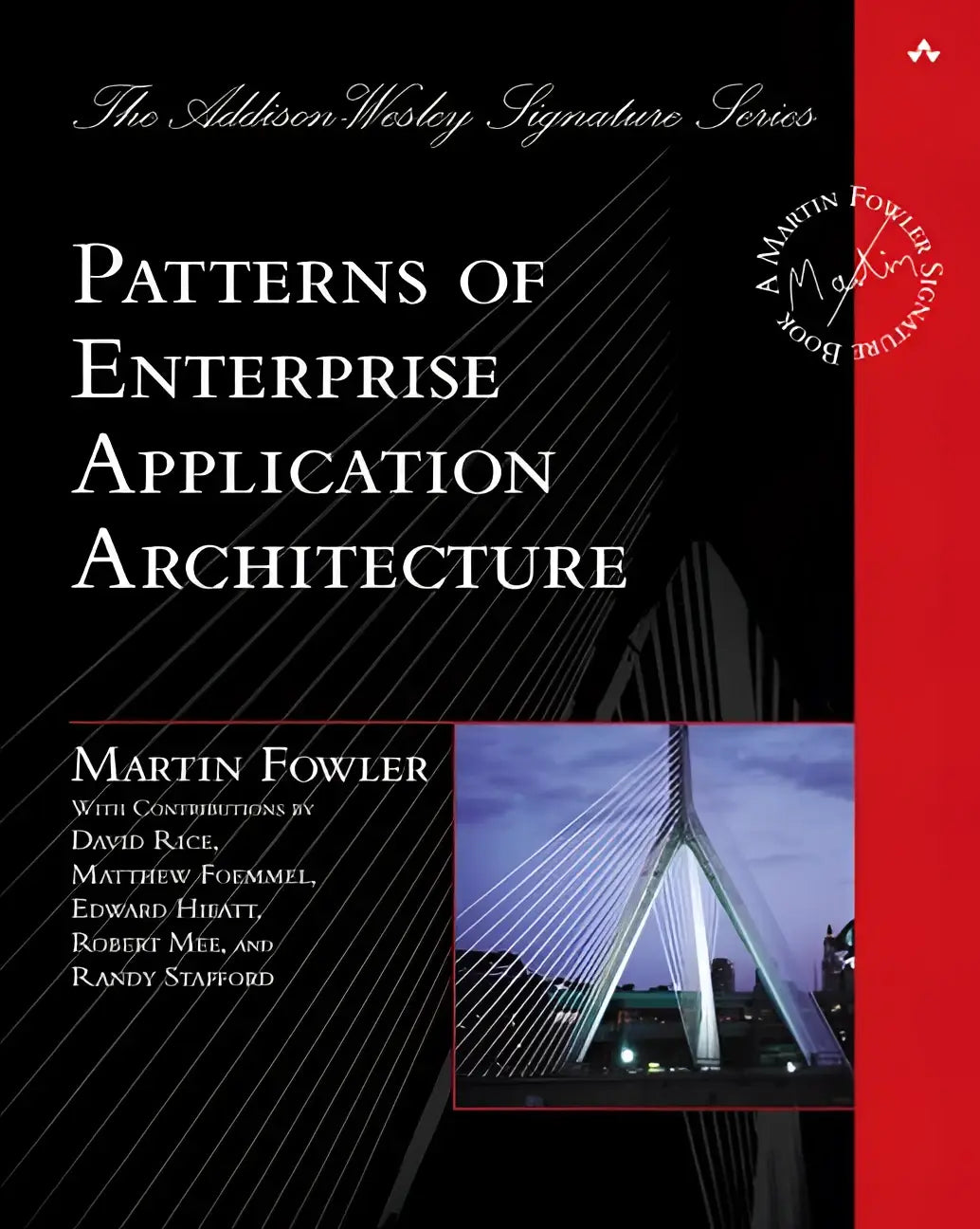Black and red hardcover book patterns of enterprise architecture by martin fowler on enterprise application design