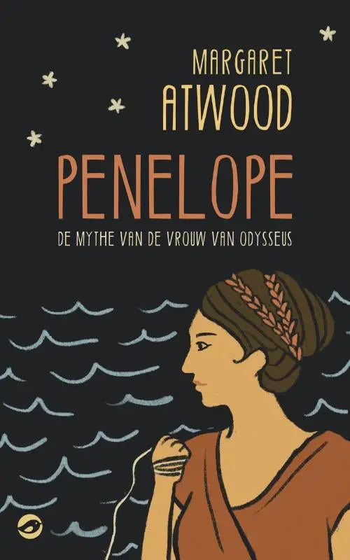 De boekcover van Penelope toont een gestileerde illustratie met oranjebruine drapering en nederlands penelope-perspectief