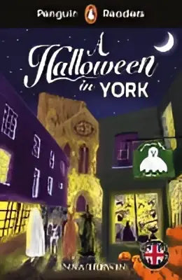 Penguin Readers Level 2: A Halloween in York-boekomslag met spookstraat en maan