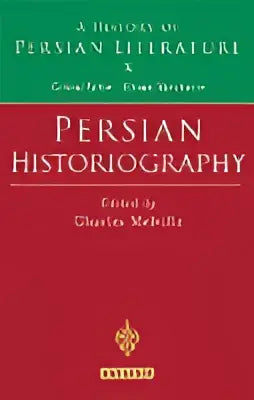 Rood hardcover boek persian historiography met gouden letters en klein embleem voor geschiedenis van perzische literatuur