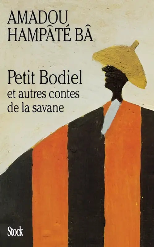 Boekcover van petit bodiel et autres contes met een gestileerde figuur in oranje zwarte gestreepte mantel en gele hoed