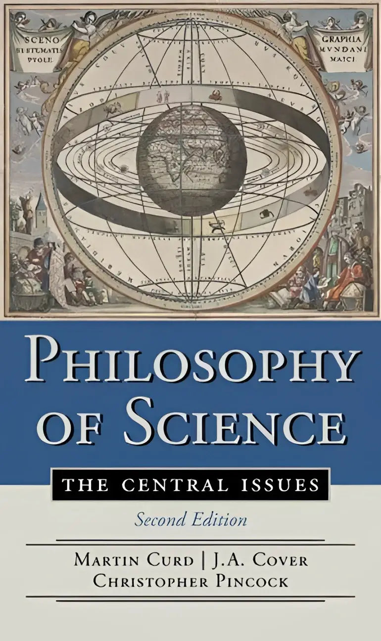 De boekomslag van philosophy of science the central issues toont een vintage illustratie van hemellichamen boven de titel
