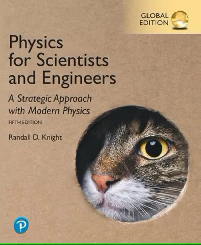 Brown cardboard textbook cover with circular hole showing tabby cat face for physics for scientists and engineers pearson etext