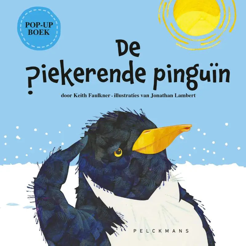 Een charmant geïllustreerd pop-up kinderboek de piekerende pinguïn met een zwart-witte pinguïn en jonge lezers
