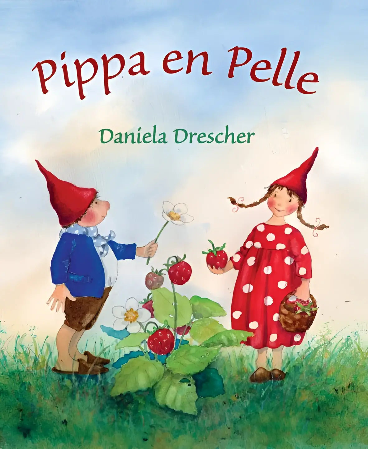 Kinderboekcover pippa en pelle met twee illustraties van kabouters in rode puntmutsen voor jonge lezers