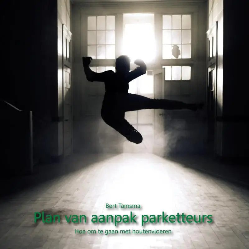Silhouet van een persoon die een trap uitvoert in een dramatische gang als omslag bij aanpak parketteurs