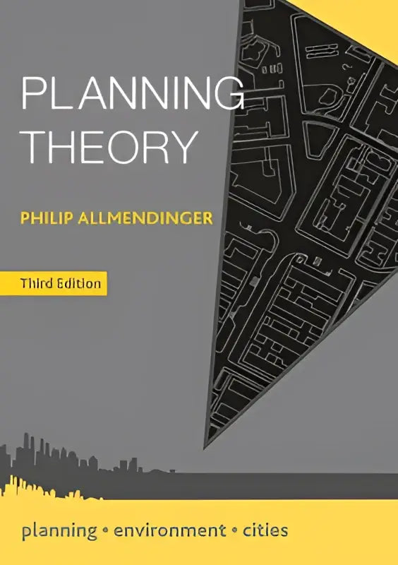 Boek met grijze omslag planning theory van philip allmendinger met zwarte stadskaart en gele accenten biedt een brede en actuele leer over planning theory