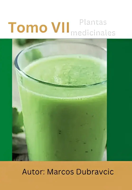 Een helder glas gevuld met een levendige groene smoothie met kruidenvlekken naast planten medicinales tomo vii product