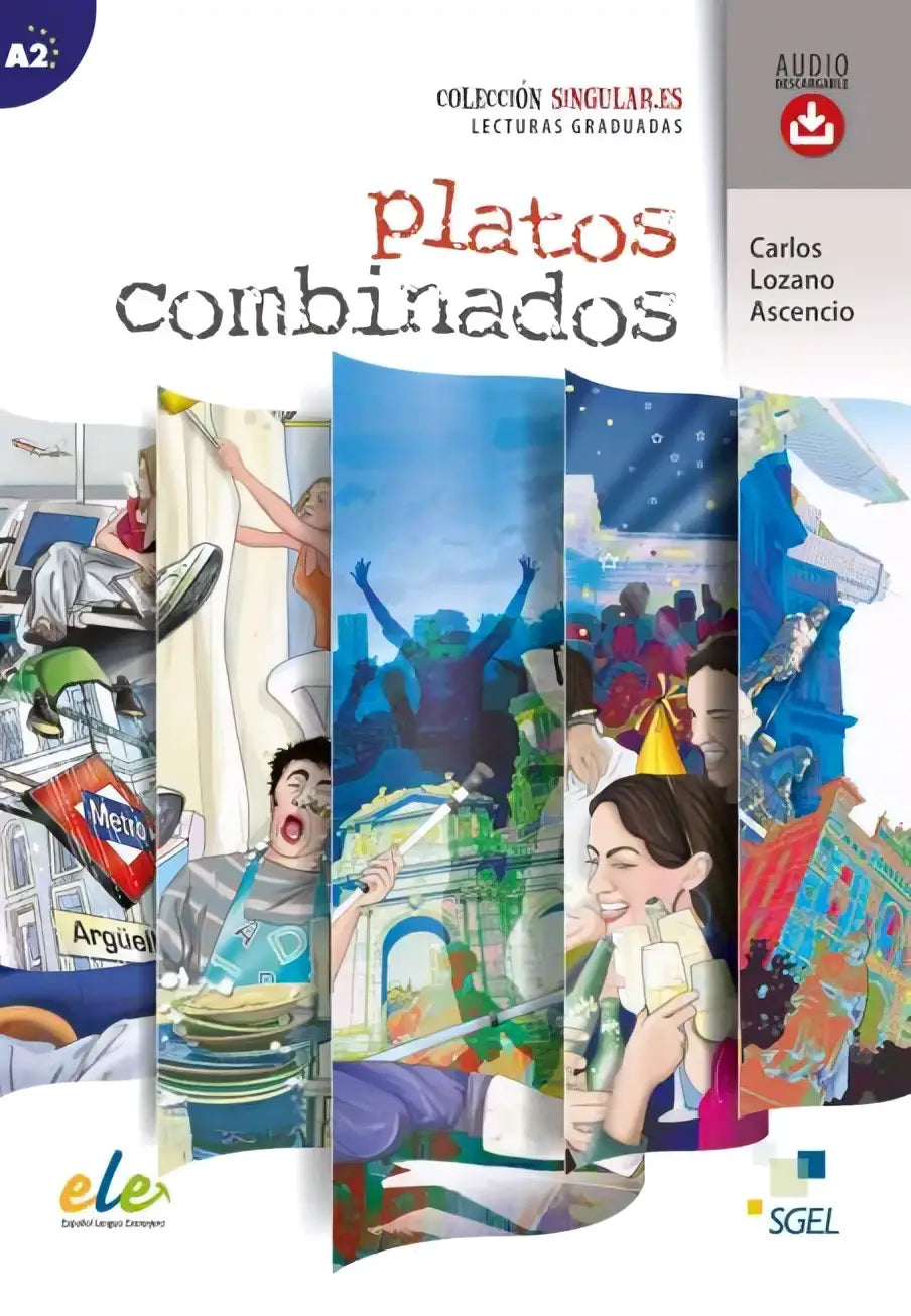 De cover van het a2-spaans leerboek platos combinados van carlos lozano ascencio toont kleurrijke sociale scènes