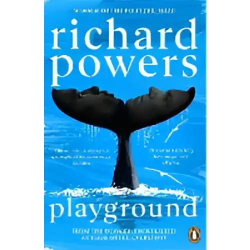 Boekcover Playground van Richard Powers met blauwe walvisstaarten op ijs
