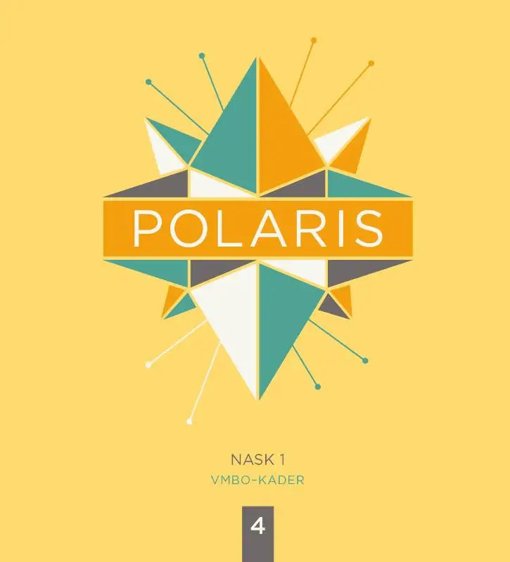 De polaris nask1 logo toont gestileerde geometrische driehoeken in teal, oranje en wit op een gele achtergrond