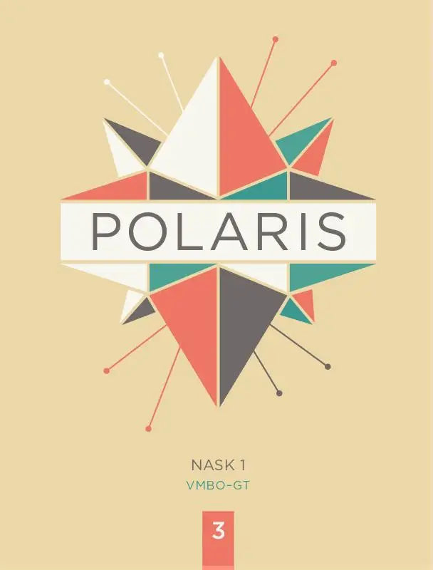 Logo van polaris nask1 vmbo-gt met geometrisch stervormig ontwerp in rood, groenblauw en zwart op beige achtergrond