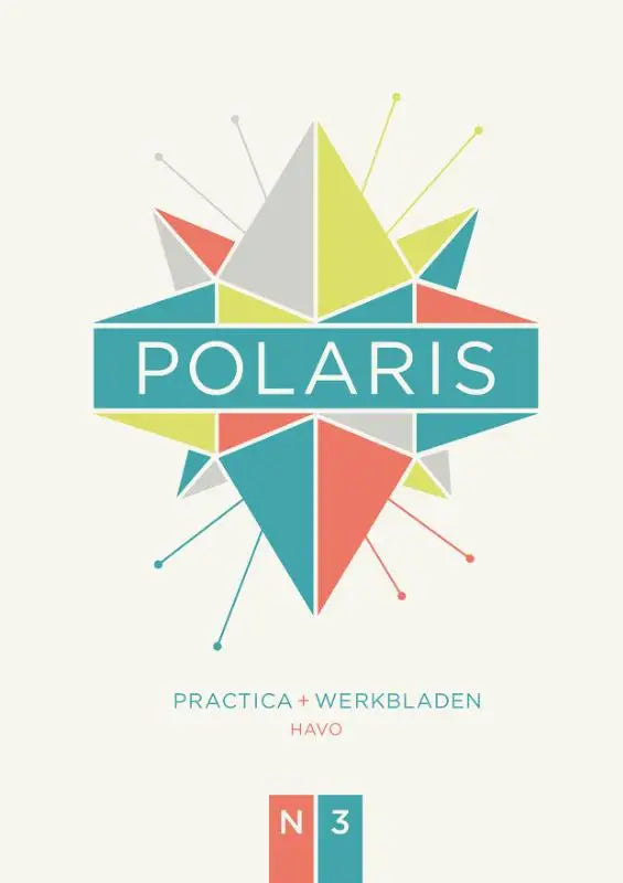 De kleurrijke geometrische polaris natuurkunde havo n3 logo toont een sterburst met driehoeken in blauw, geel, rood en grijs
