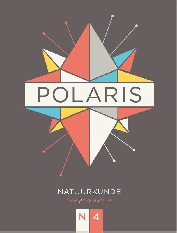De polaris natuurkunde cover toont een geometrisch stervormig logo met rode, witte, blauwe en gele driehoeken en lijnen