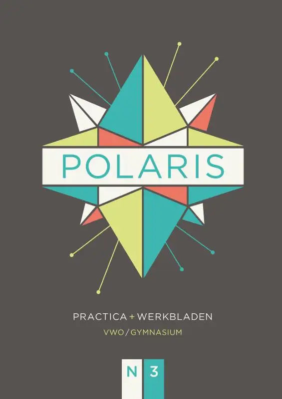 Het polaris natuurkunde logo toont een geometrische ster van verbonden driehoeken in teal, geelgroen en rood op donkergrijs