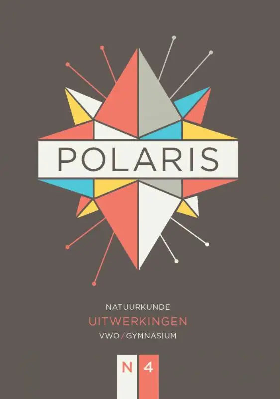 Logo van polaris met geometrisch sterrenontwerp in rood blauw geel en grijs op polaris natuurkunde uitwerkingenboek vwo
