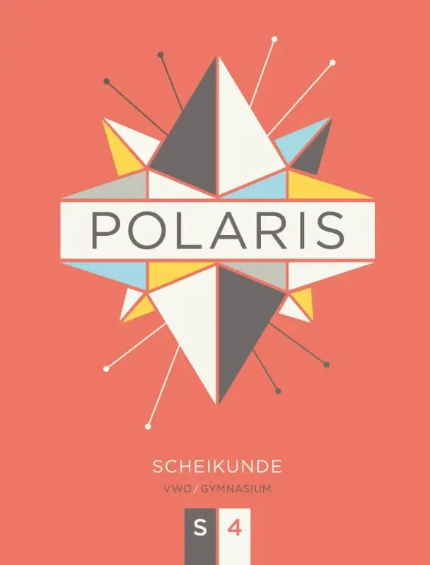 Polaris scheikunde logo met geometrisch gestileerde ster in zwart wit grijs geel en lichtblauw op koraal achtergrond